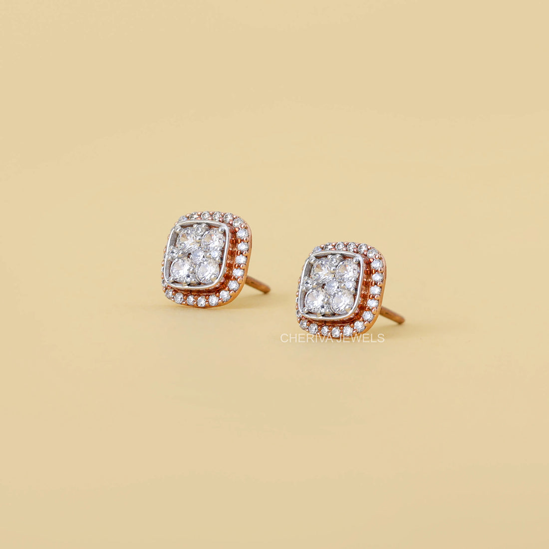 Round Cut Diamond Halo Earrings Studs