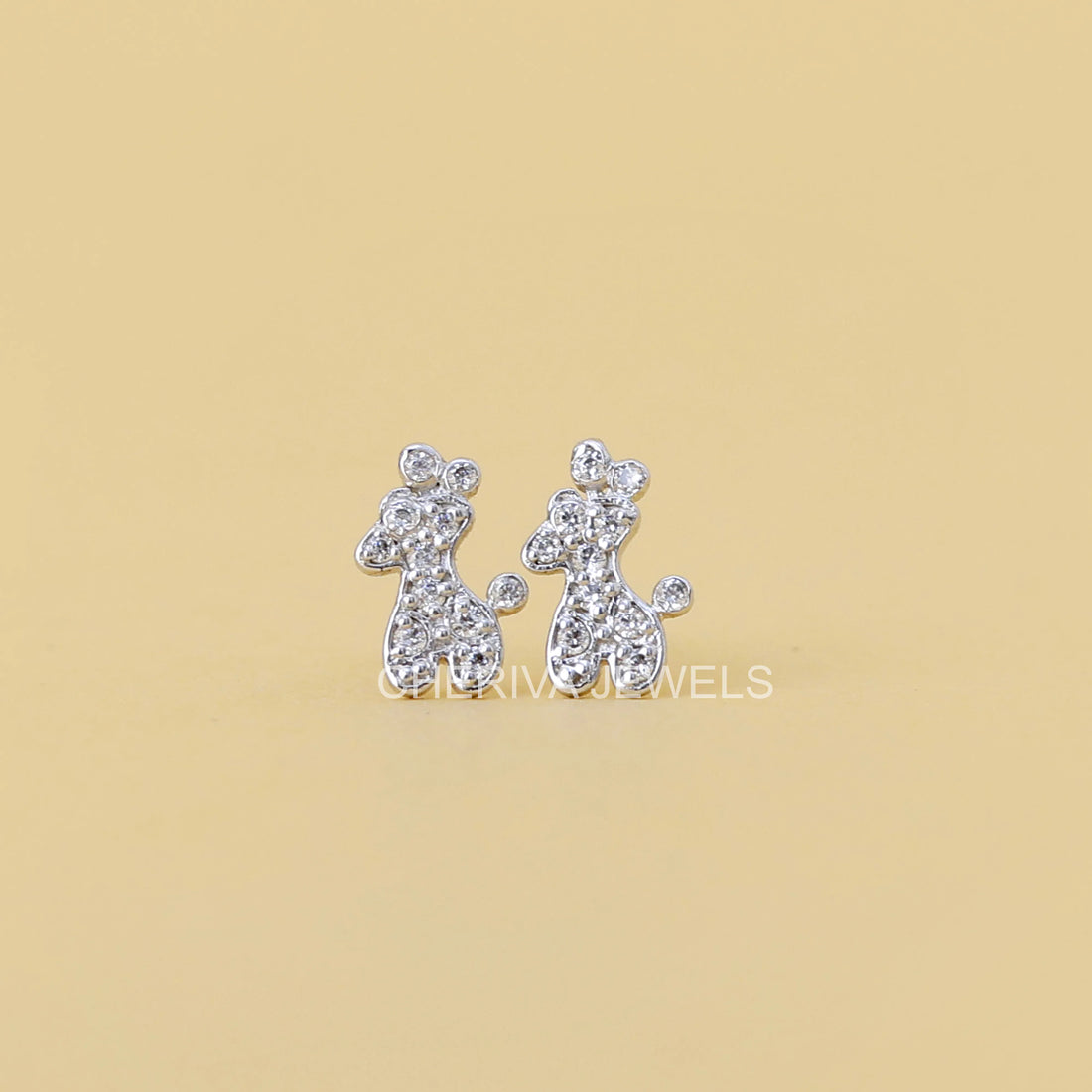 Dog Shaped Unique Stud Earrings In Round Diamond