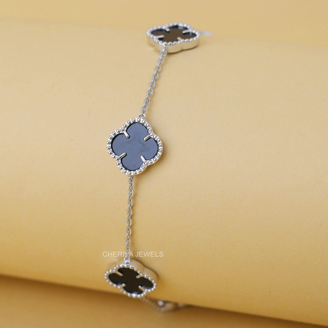 14K White Gold Flower Bracelet For Women