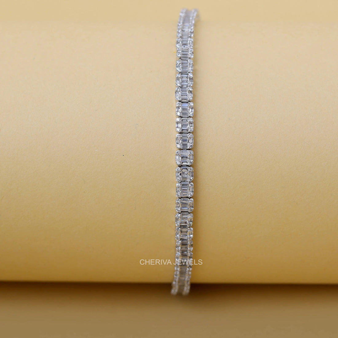 Round and Baguette Cut Diamond Tennis Bracelet