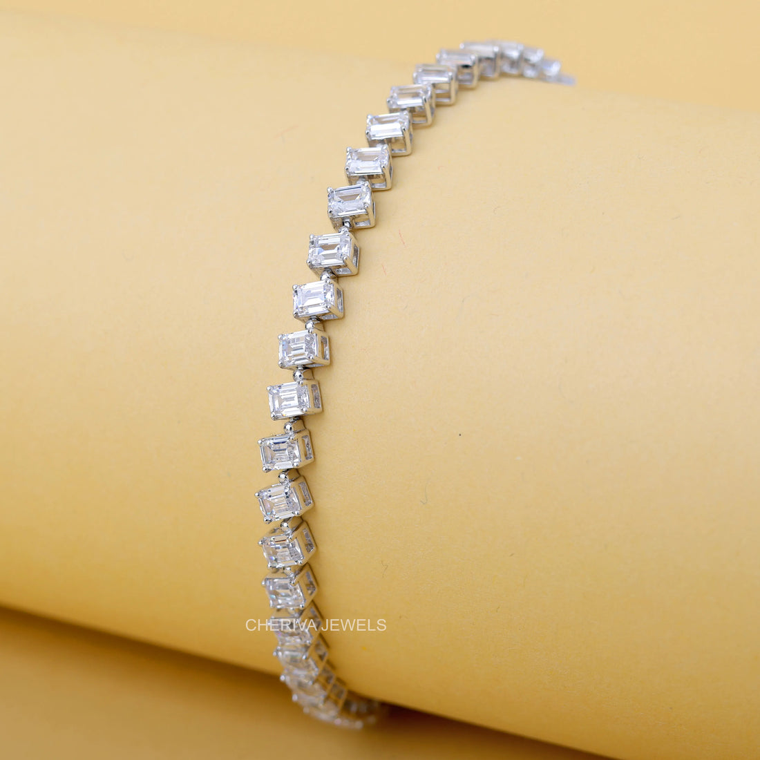 7.2 Carat Emerald Cut Lab Diamond Bracelet