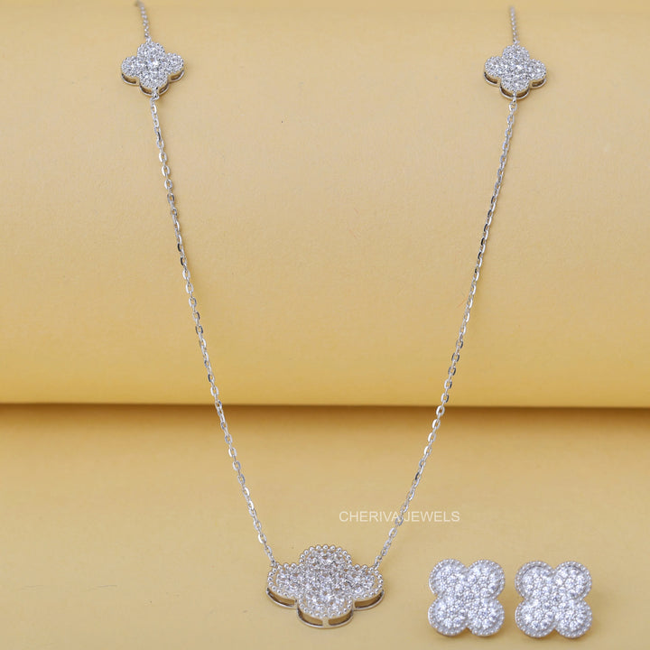 Round Cut Diamond Necklace and Earring Set