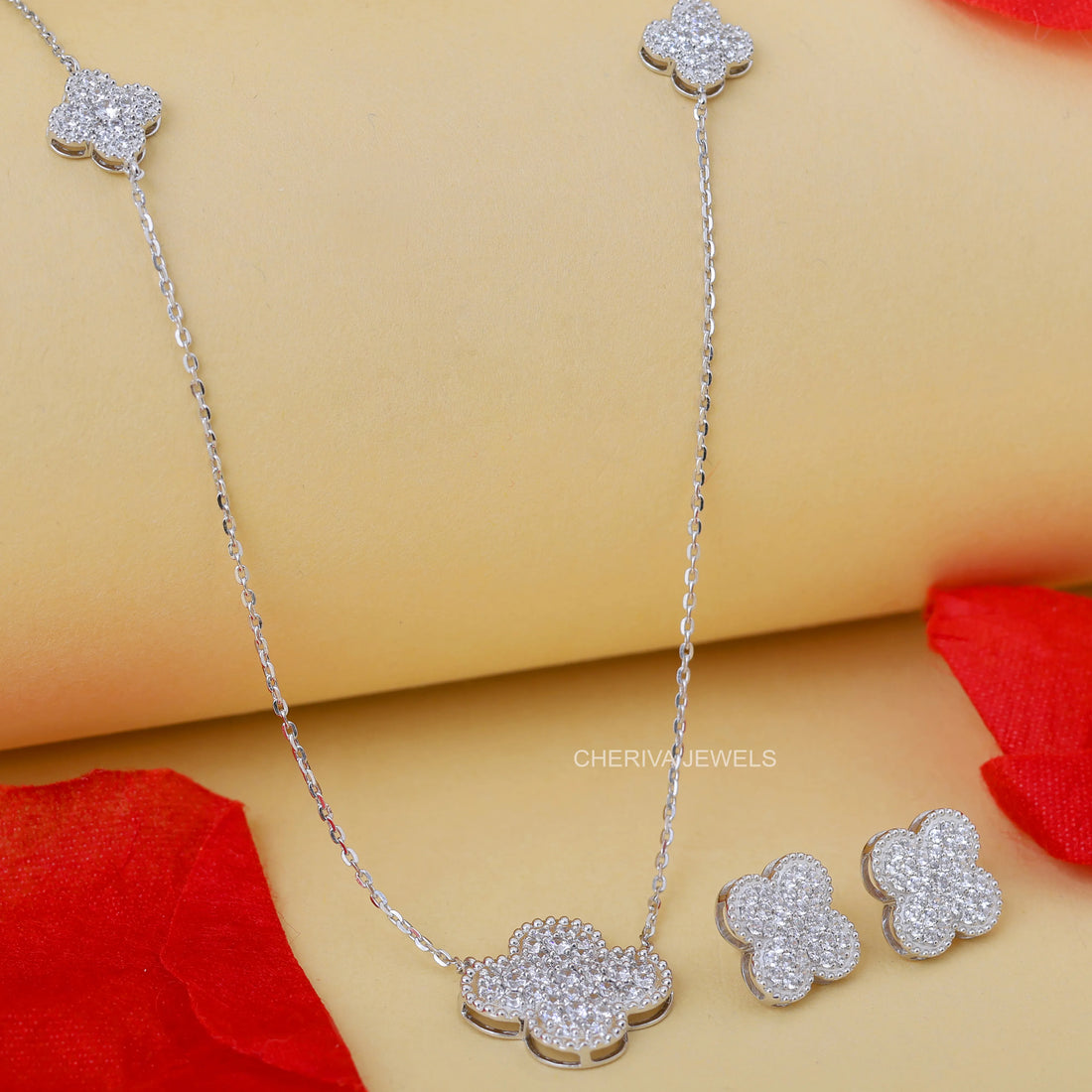 Round Cut Diamond Necklace and Earring Set