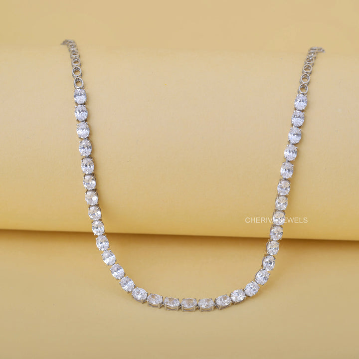 Oval Cut Lab Grown Diamond Tennis Necklace