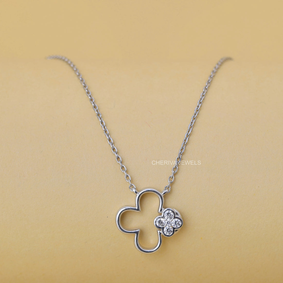 Unique Round Cut Lab Diamond Alhambra Pendant