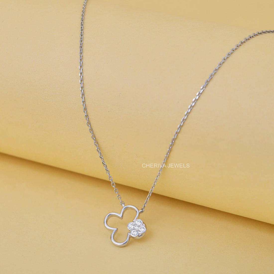 Unique Round Cut Lab Diamond Alhambra Pendant