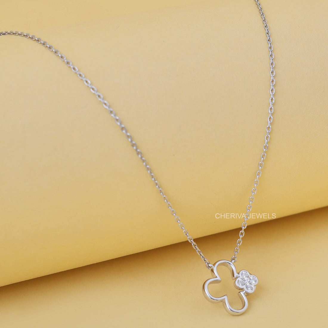 Unique Round Cut Lab Diamond Alhambra Pendant