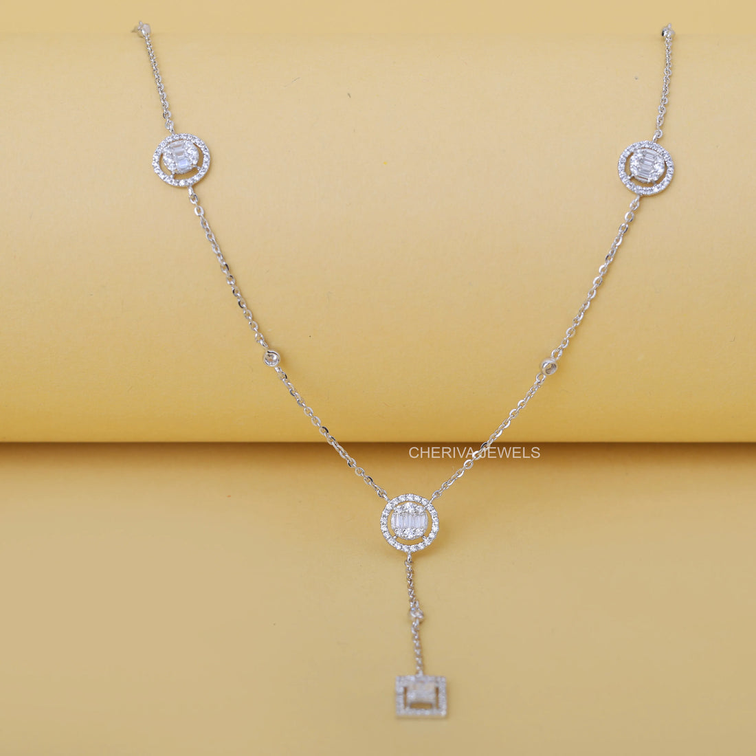 Baguette Cut Lab Diamond Silver Necklace