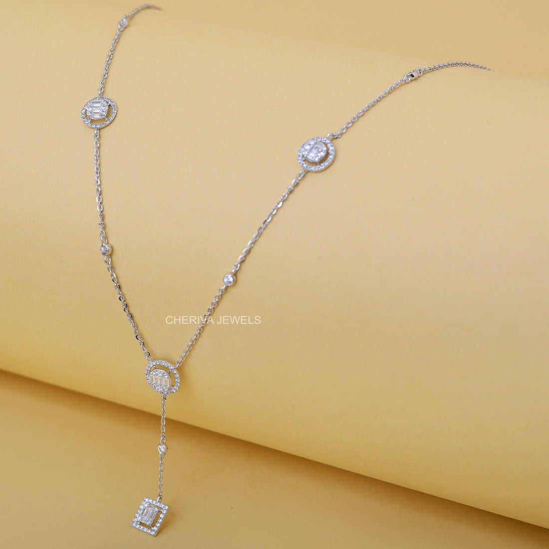 Baguette Cut Lab Diamond Silver Necklace