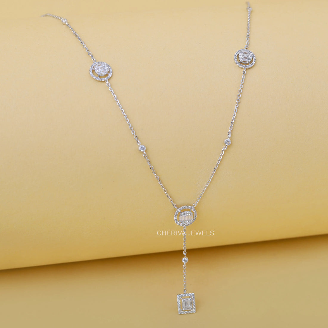 Baguette Cut Lab Diamond Silver Necklace
