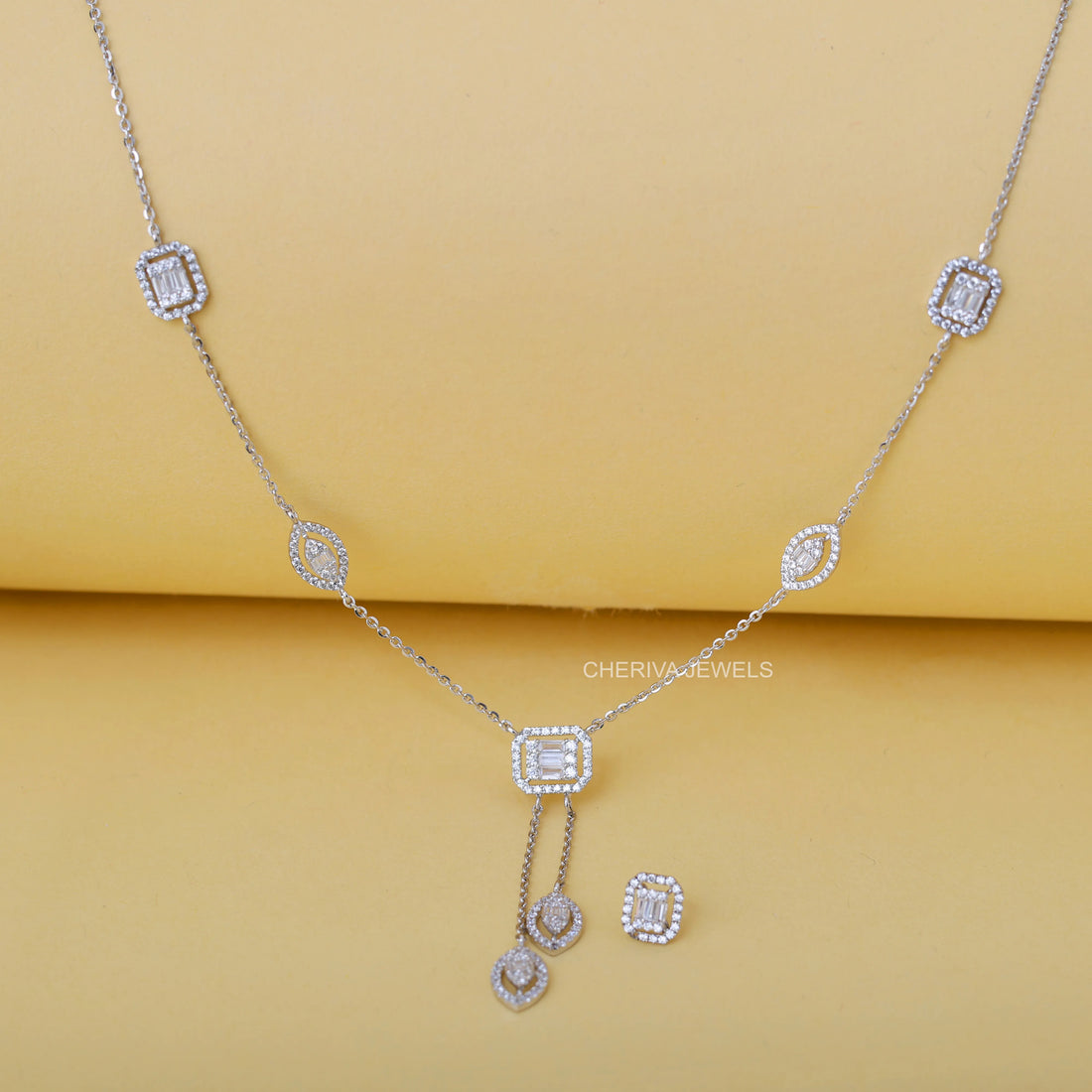 14K White Gold Baguette Diamond Necklace