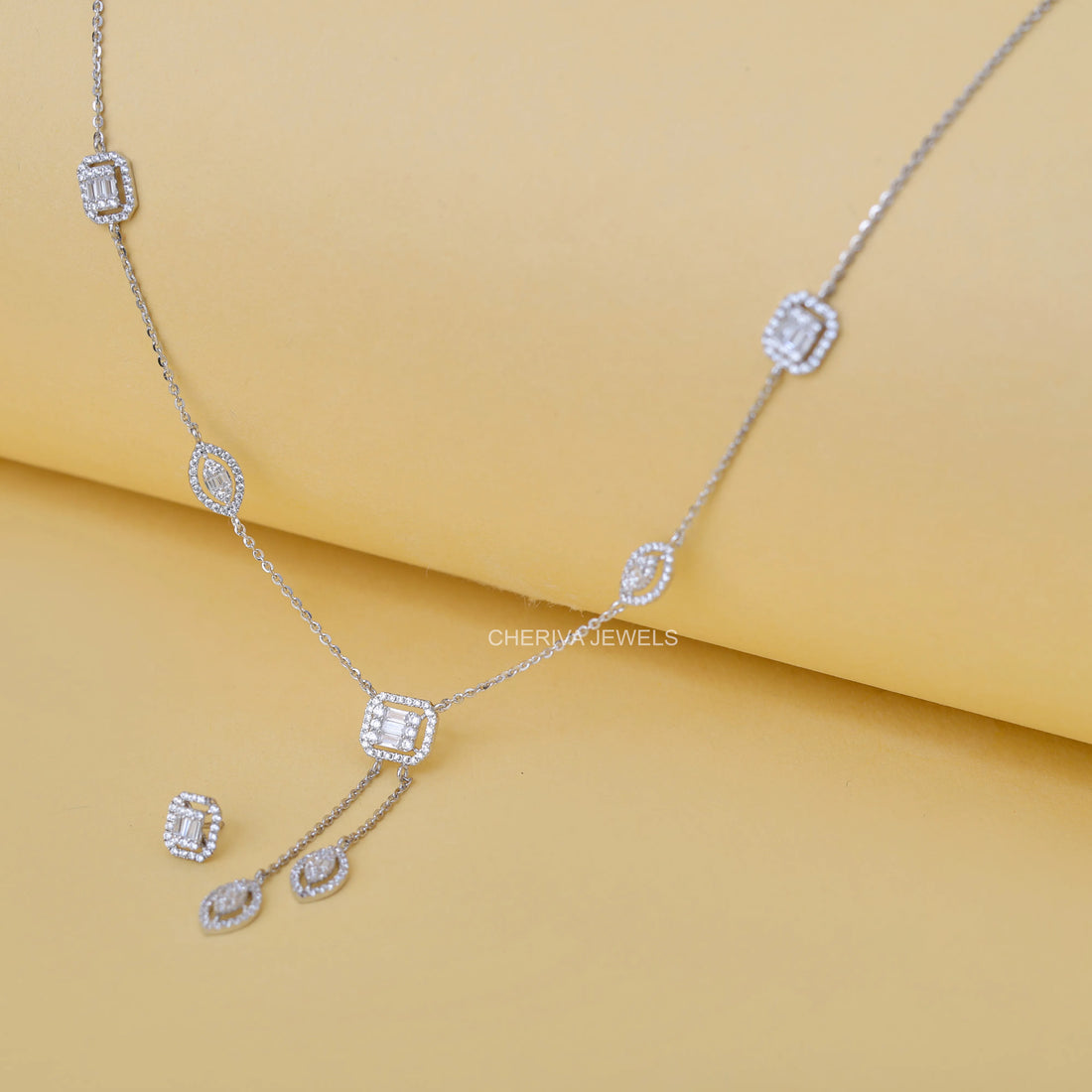 14K White Gold Baguette Diamond Necklace