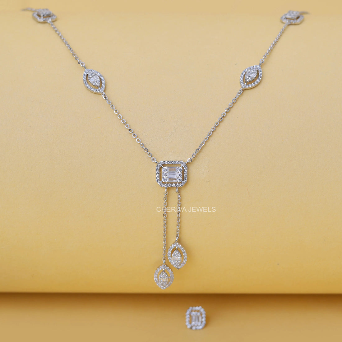14K White Gold Baguette Diamond Necklace