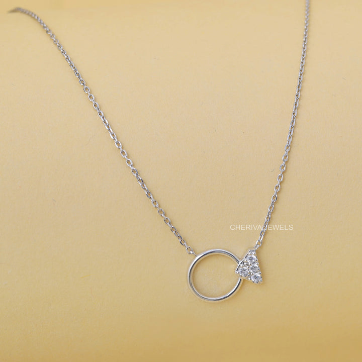 Round Cut Lab Diamond Ring Pendant in Silver Chain