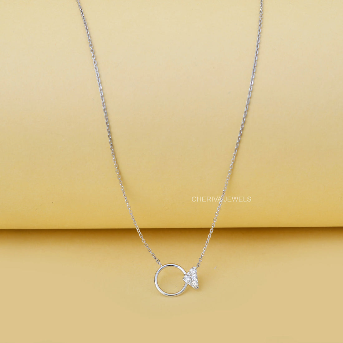 Round Cut Lab Diamond Ring Pendant in Silver Chain