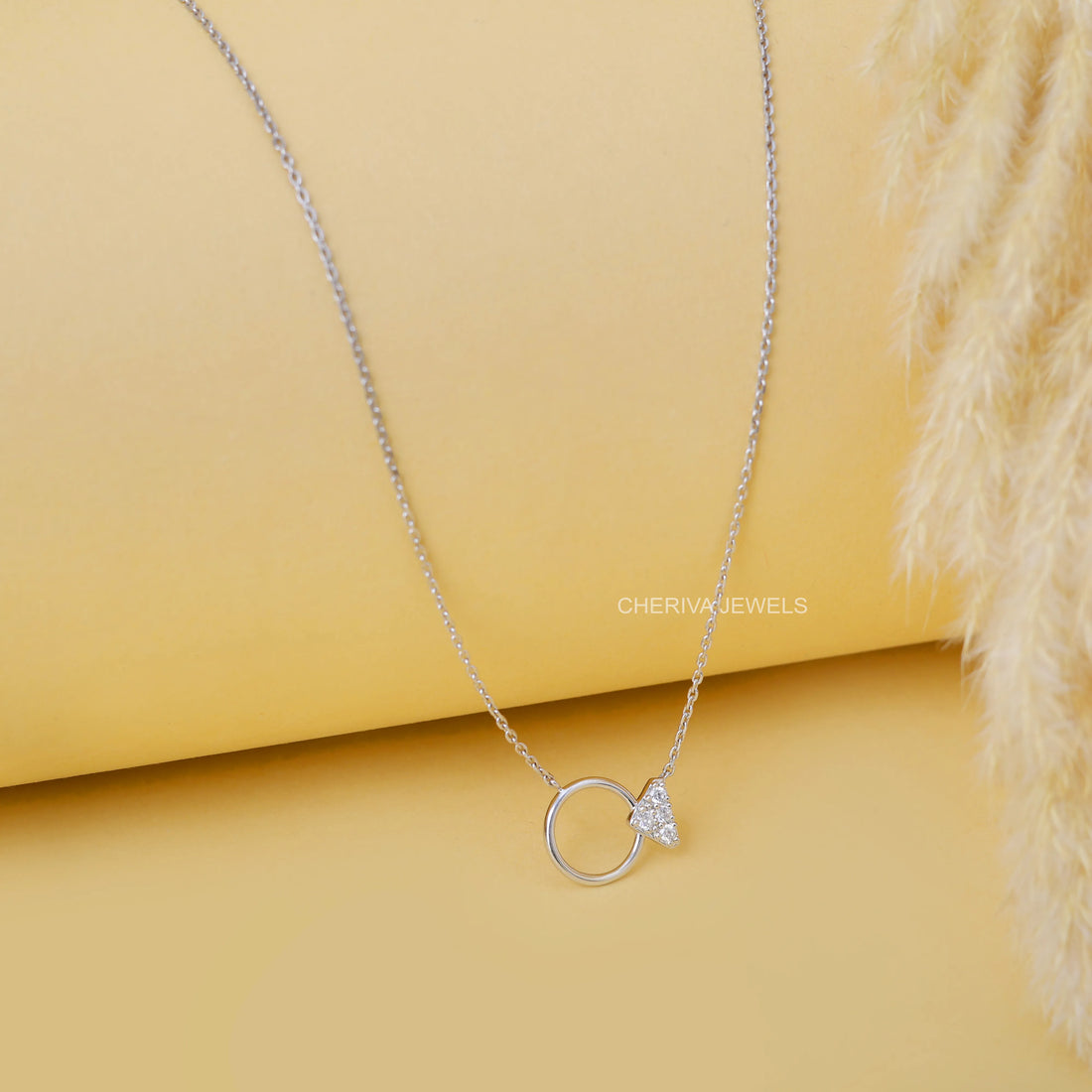Round Cut Lab Diamond Ring Pendant in Silver Chain