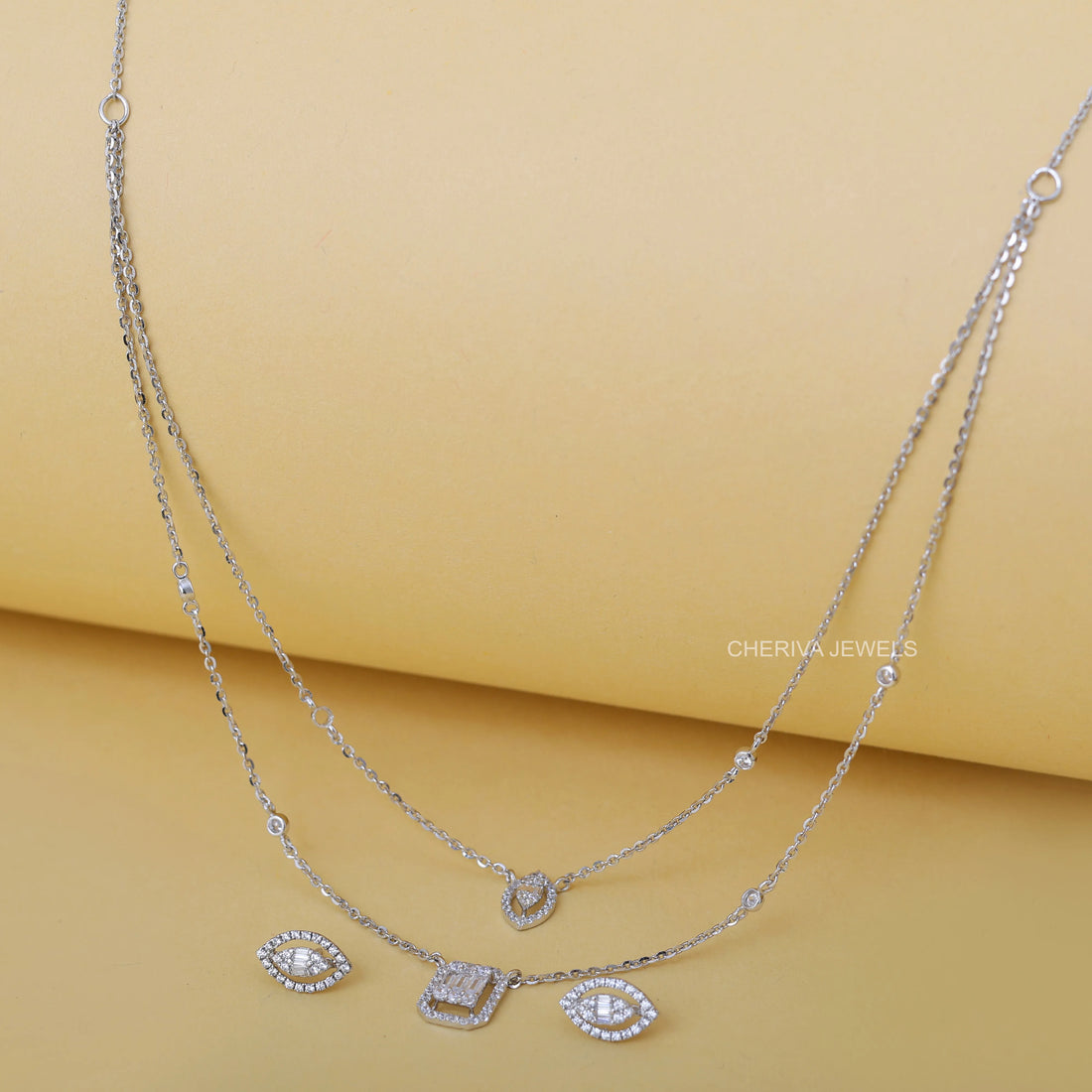 Double Layer Diamond Pendant With Stud Earrings