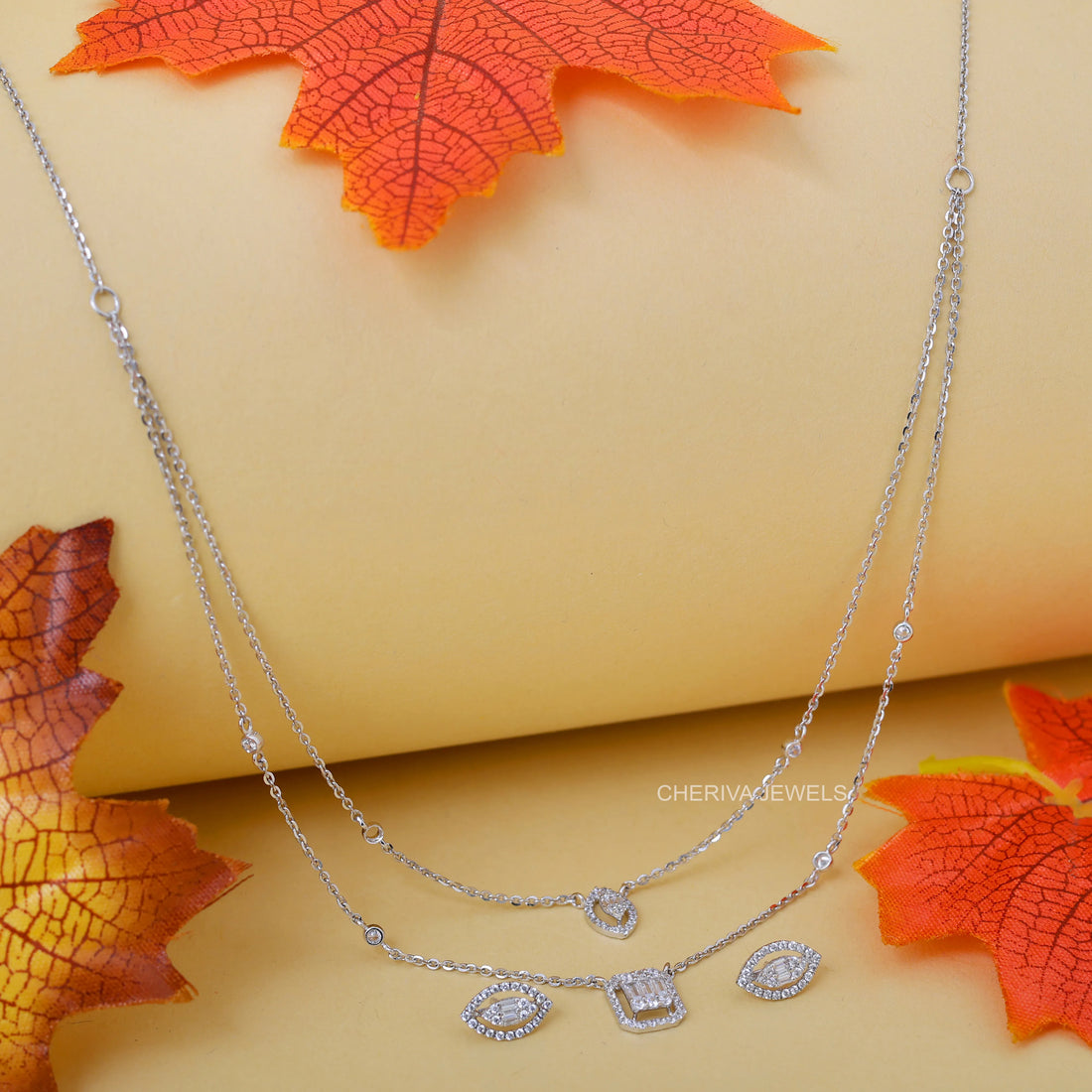 Double Layer Diamond Pendant With Stud Earrings