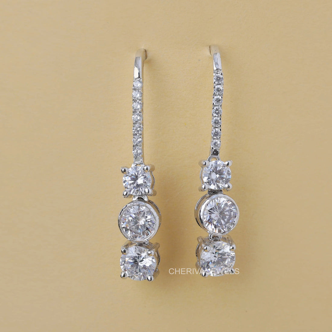 Bezel Set Round Diamond Drop Dangle Earrings