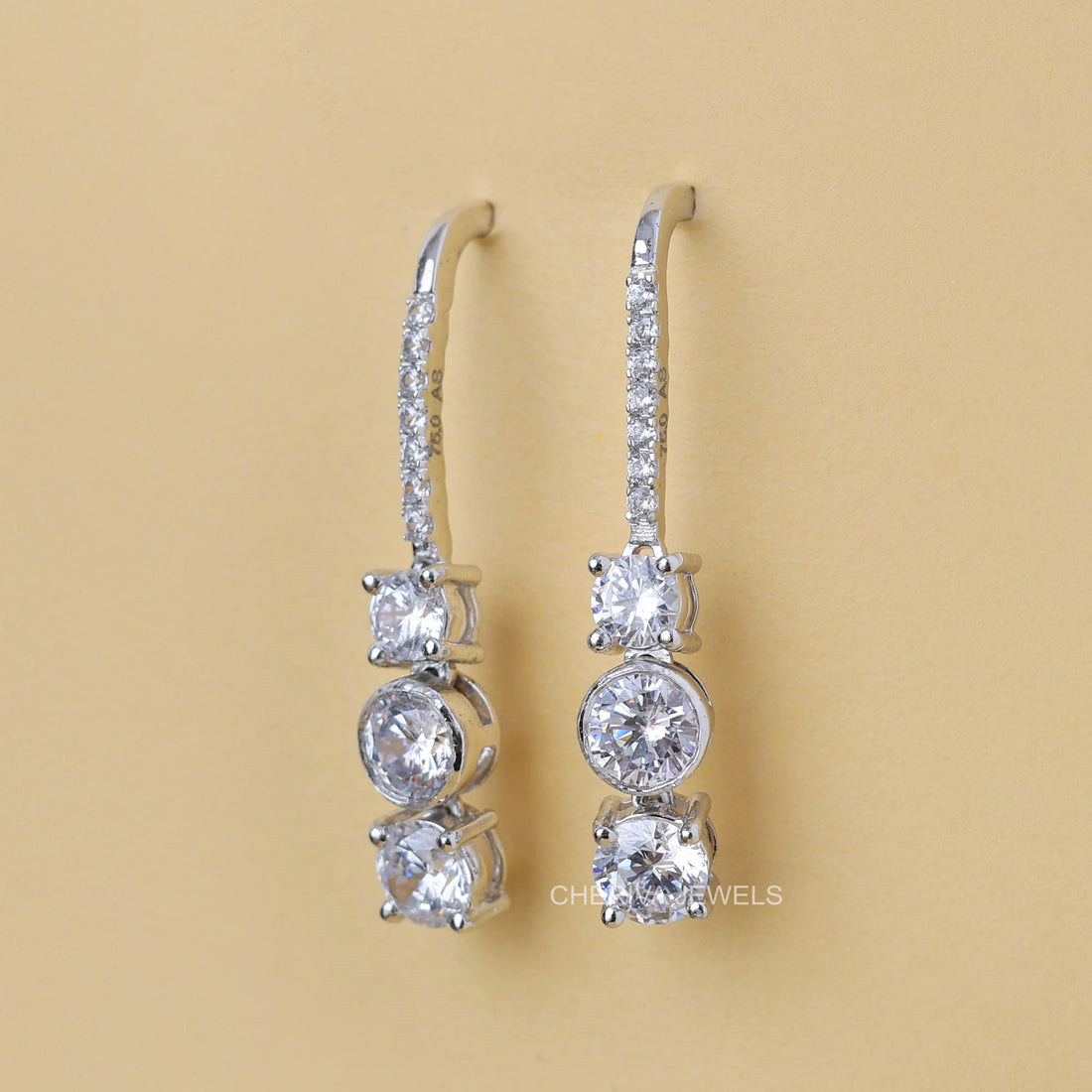 Bezel Set Round Diamond Drop Dangle Earrings
