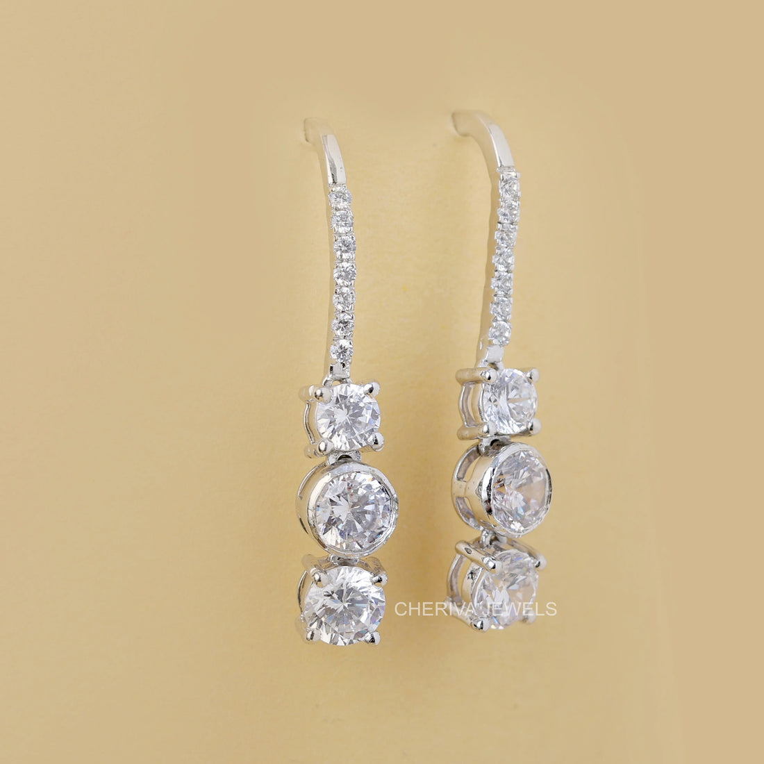 Bezel Set Round Diamond Drop Dangle Earrings