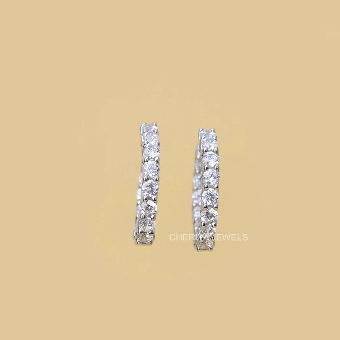 Round Cut Diamond Hoop Earrings In Silver