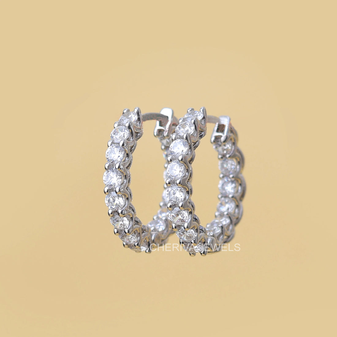 Round Cut Diamond Hoop Earrings In Silver