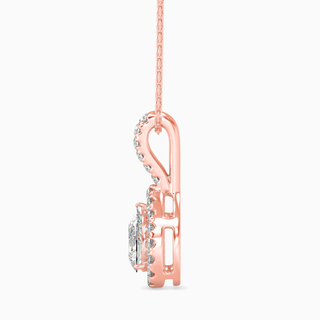 Rose gold necklace with a pendant on a white background