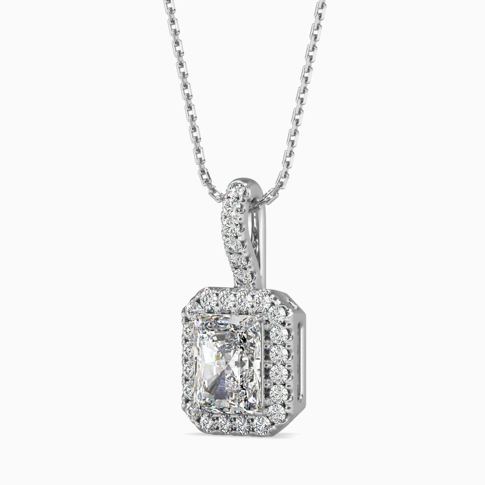 Diamond pendant necklace on a white background