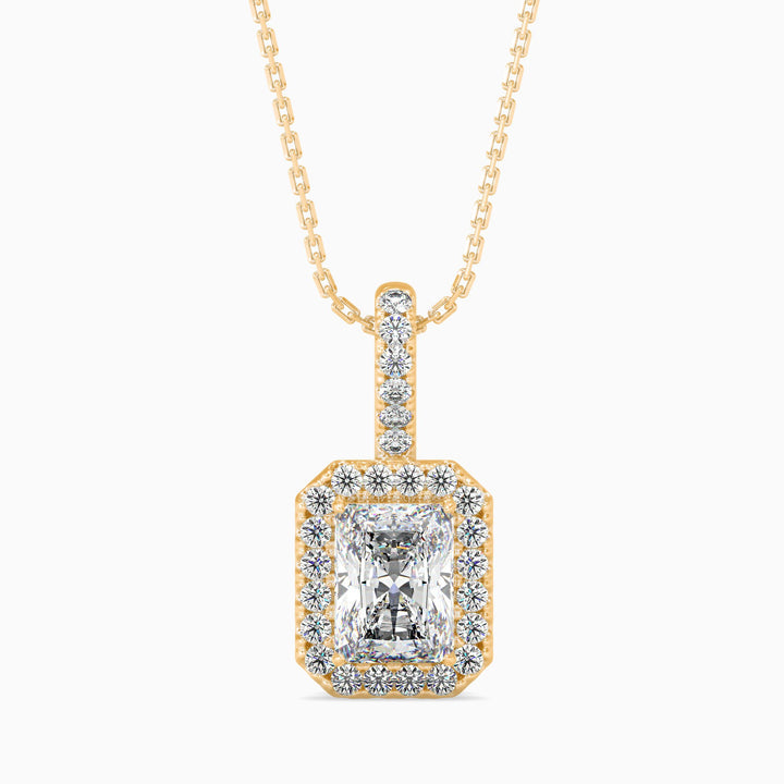 Diamond pendant necklace on a white background