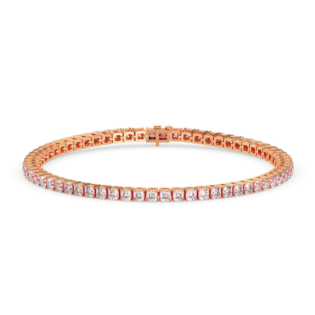 Rose gold bracelet with diamonds on a white background