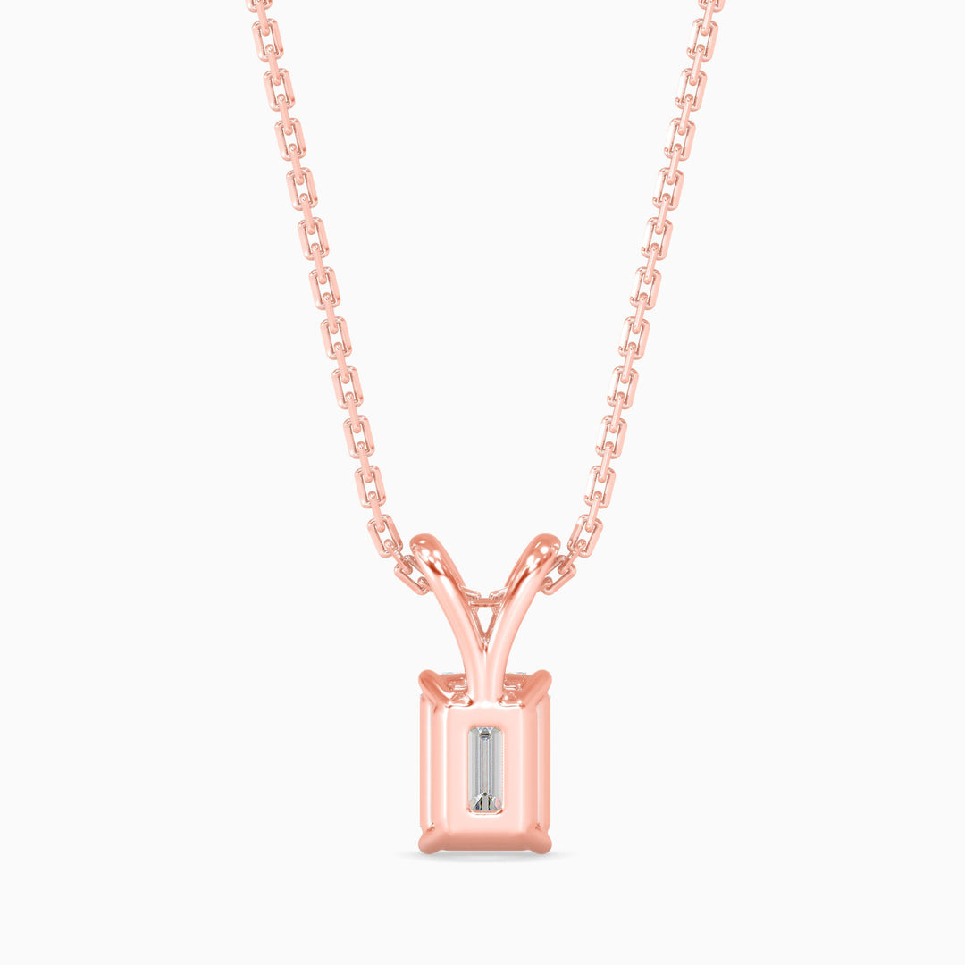 Rose gold necklace with a pendant on a white background