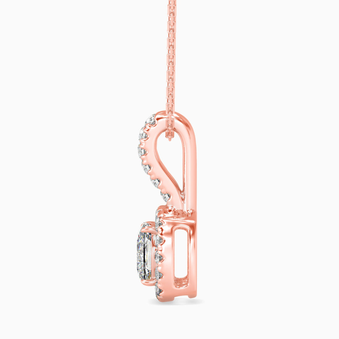 Rose gold necklace with a pendant on a white background