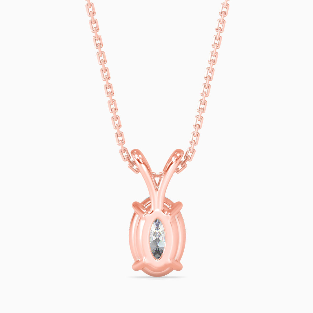 Rose gold necklace with a pendant on a white background