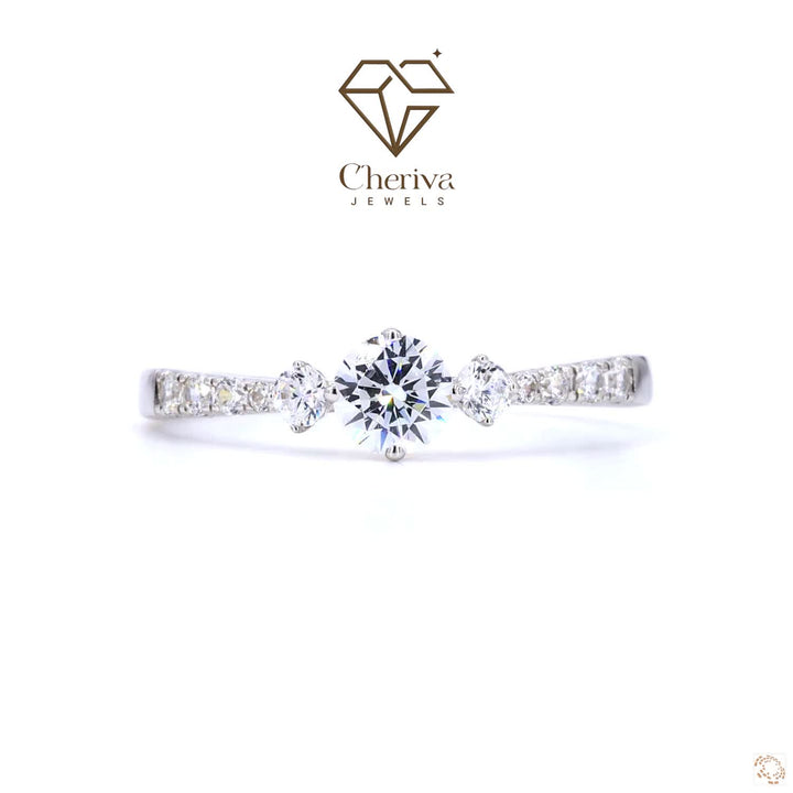 Diamond ring with 'Cheriva Jewels' logo on a white background
