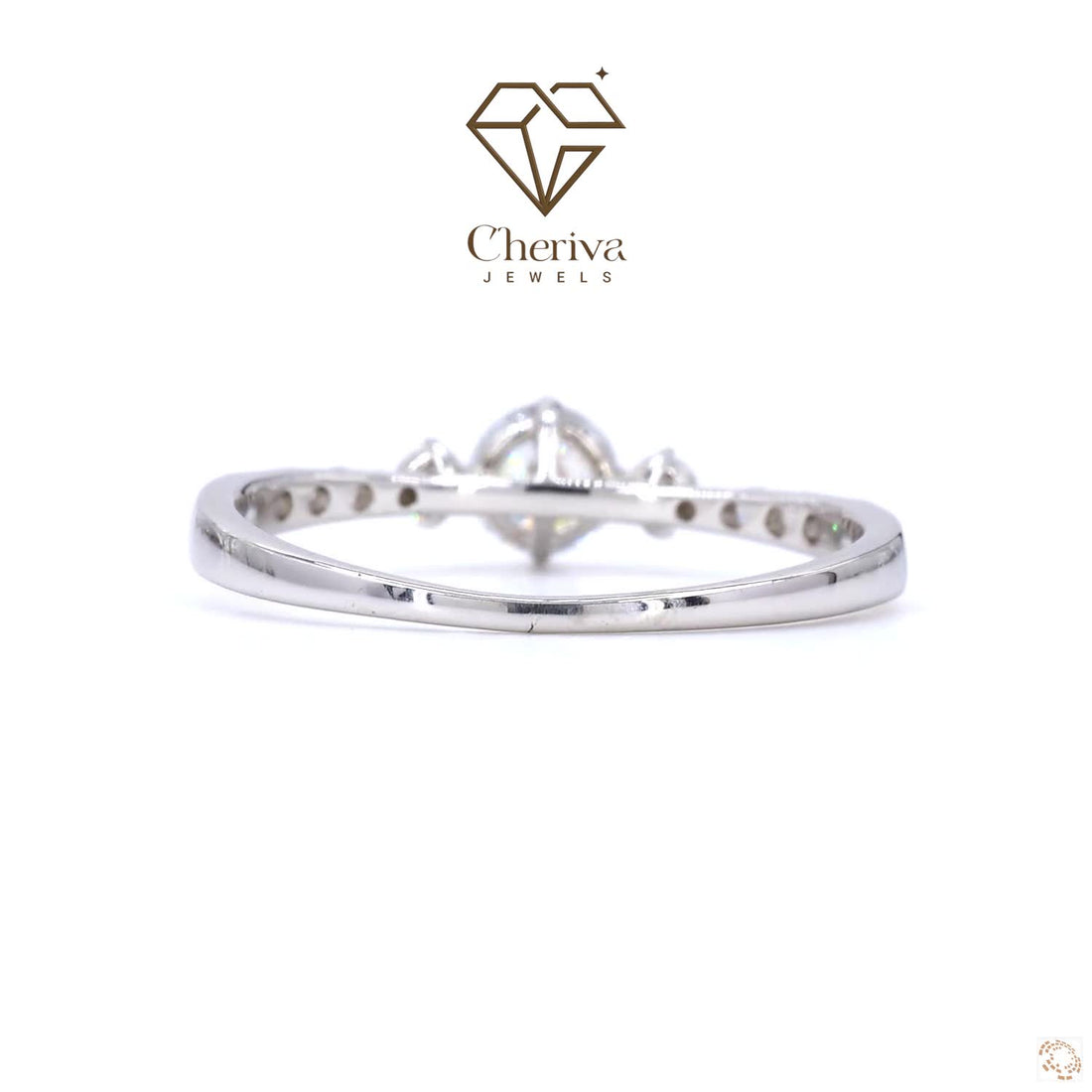 Silver ring with Cheriva Jewels logo on a white background