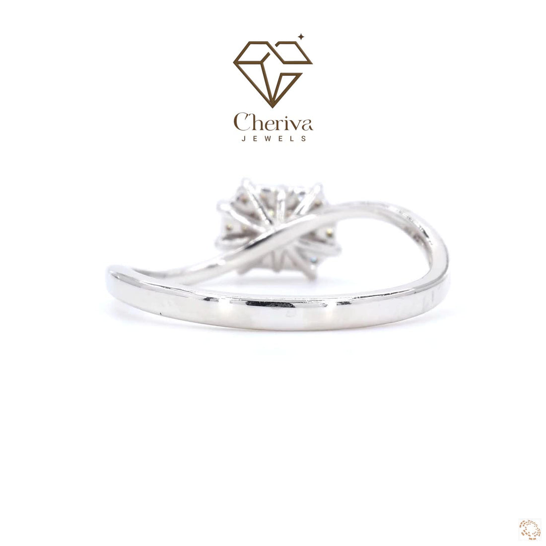 Silver ring with a Cheriva Jewels logo on a white background