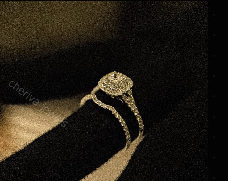 Lab Diamond Double Halo Wedding Ring Set