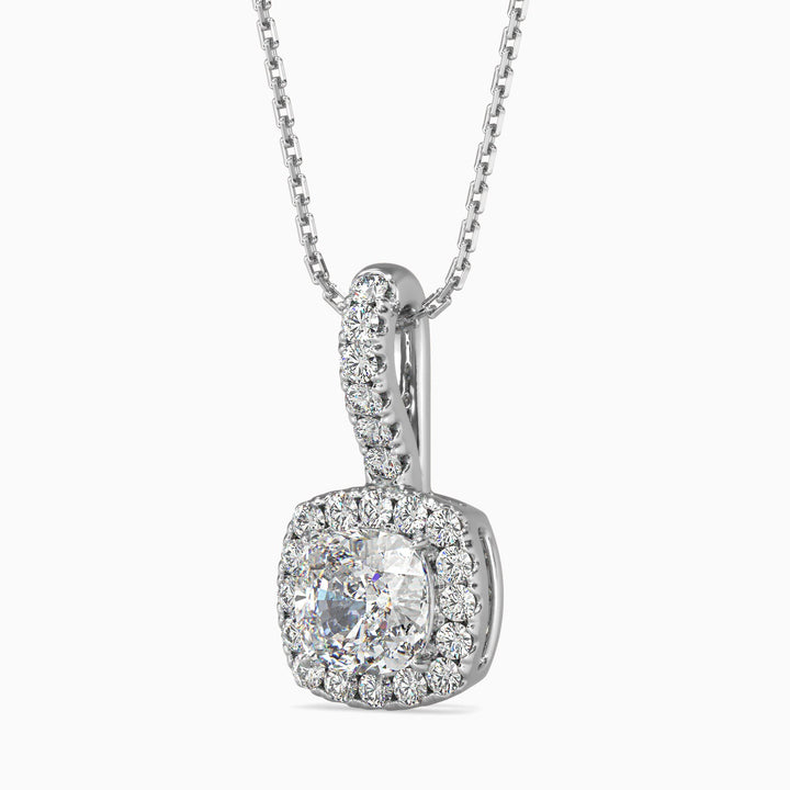 Diamond pendant necklace on a white background