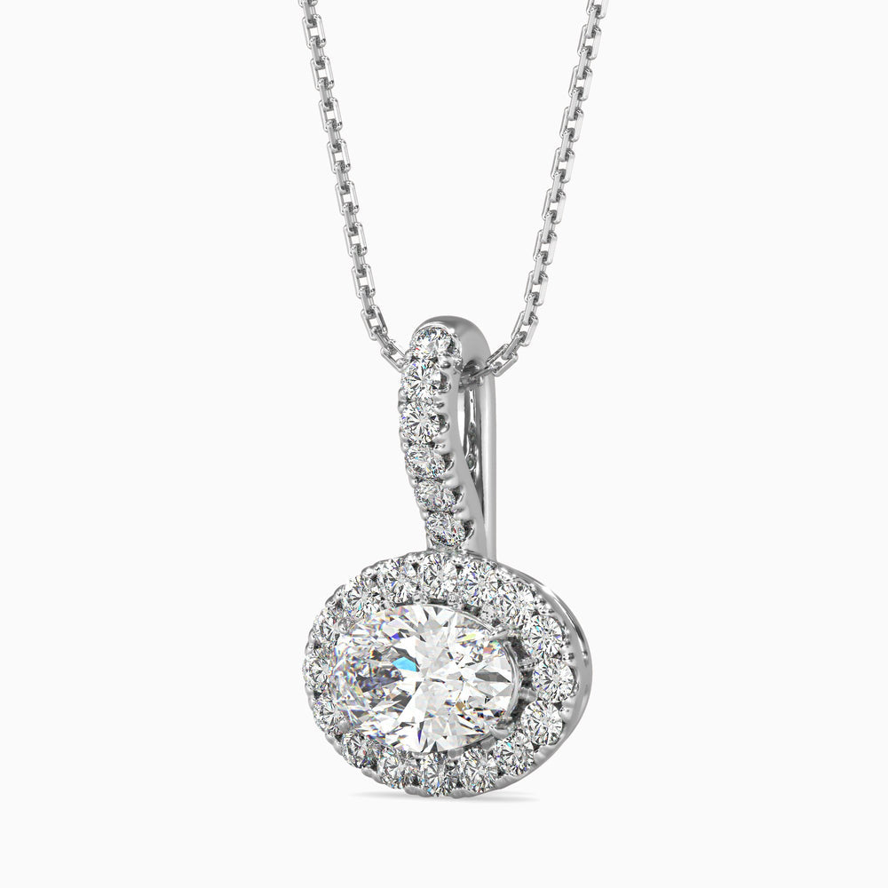 Diamond pendant necklace on a white background