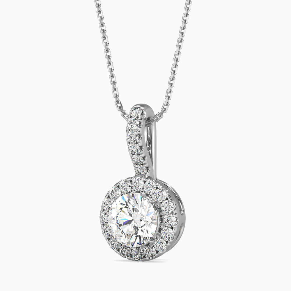 Diamond pendant necklace on a white background