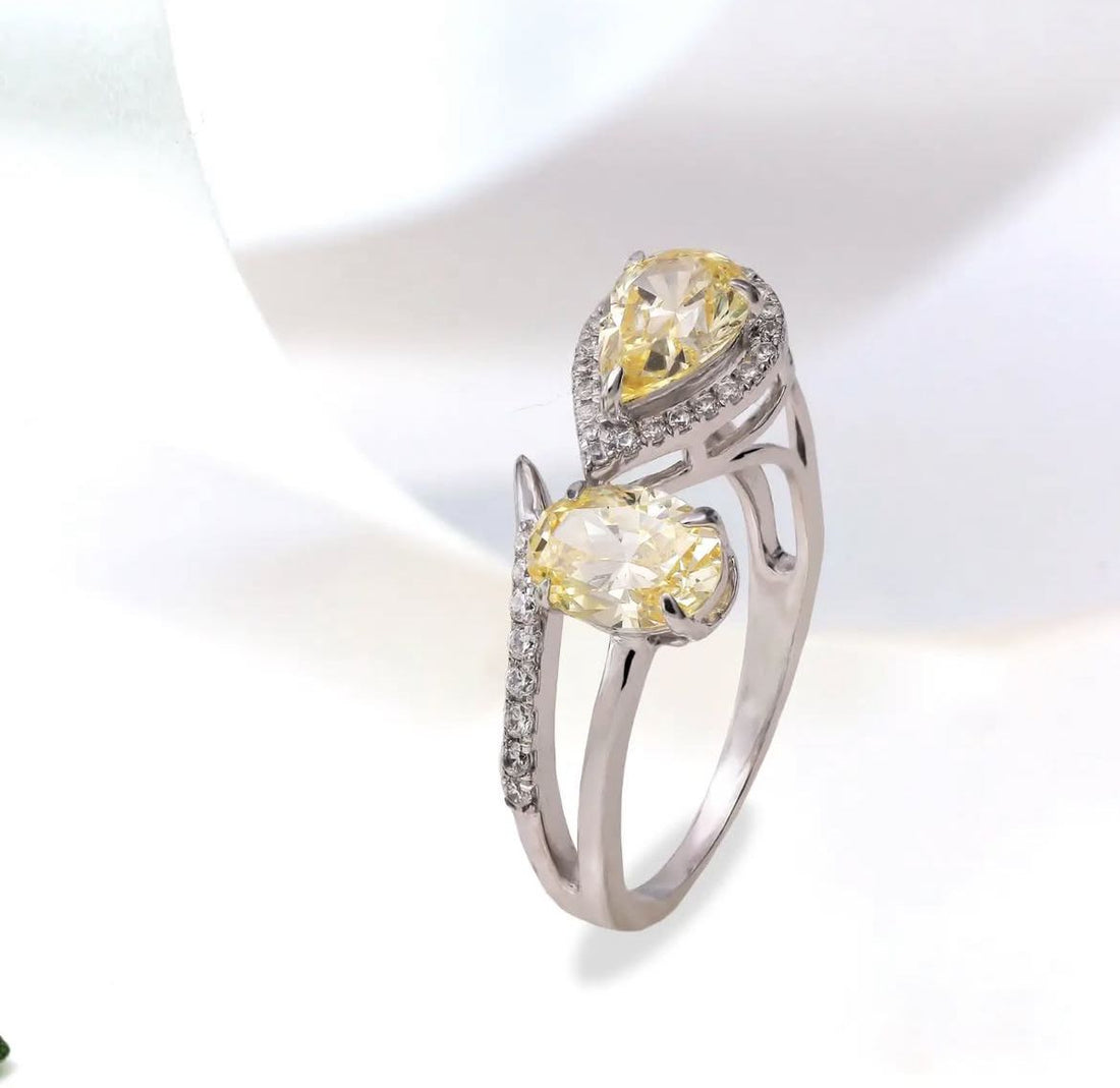 Yellow Pear Lab Diamond Toi Et Moi Ring