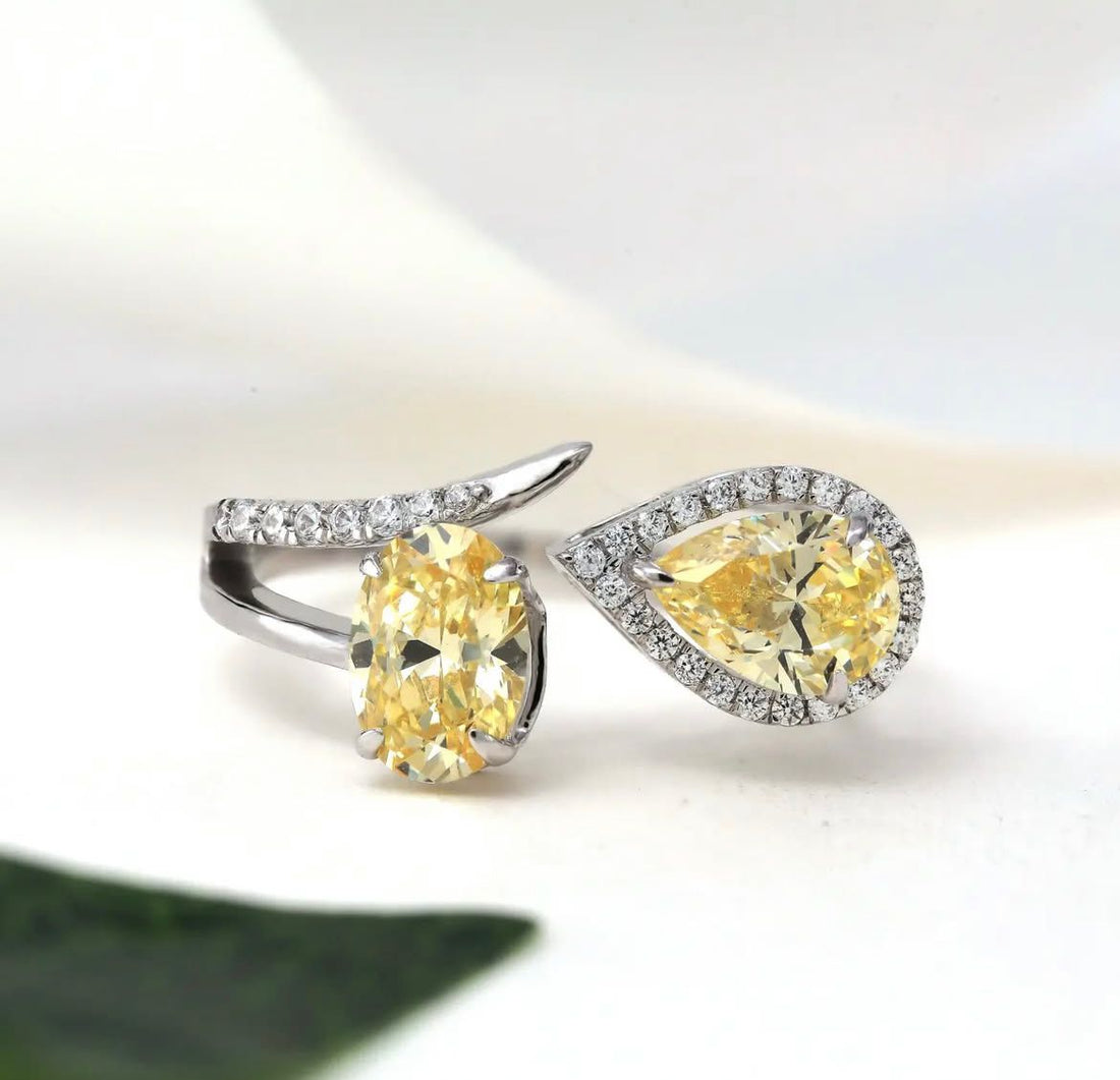 Yellow Pear Lab Diamond Toi Et Moi Ring