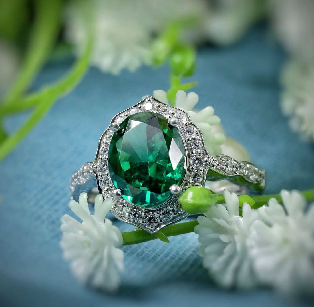 Green Gemstone Halo Engagement Ring