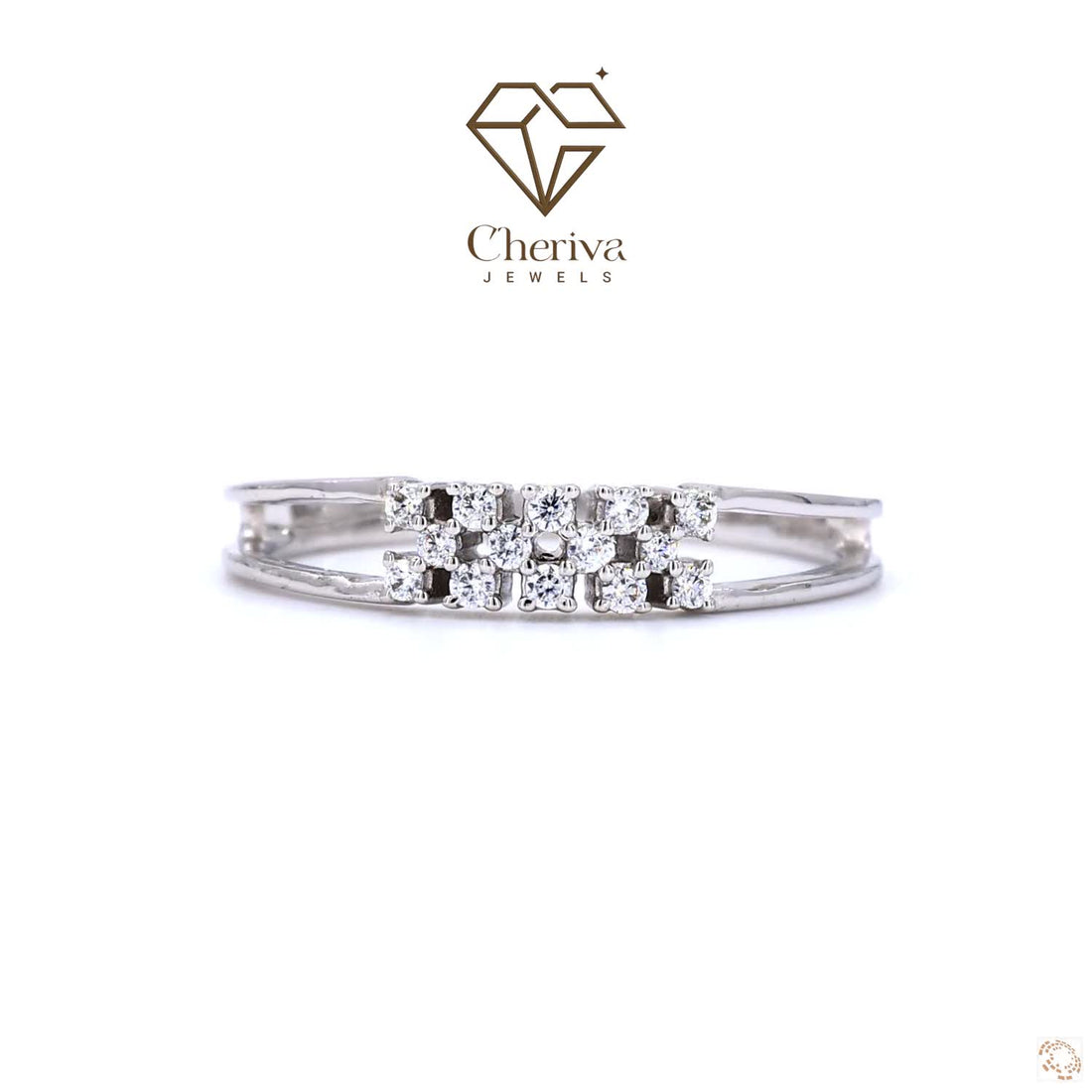 White Gold Solitare ring with diamonds on a white background, featuring Cheriva Jewels .