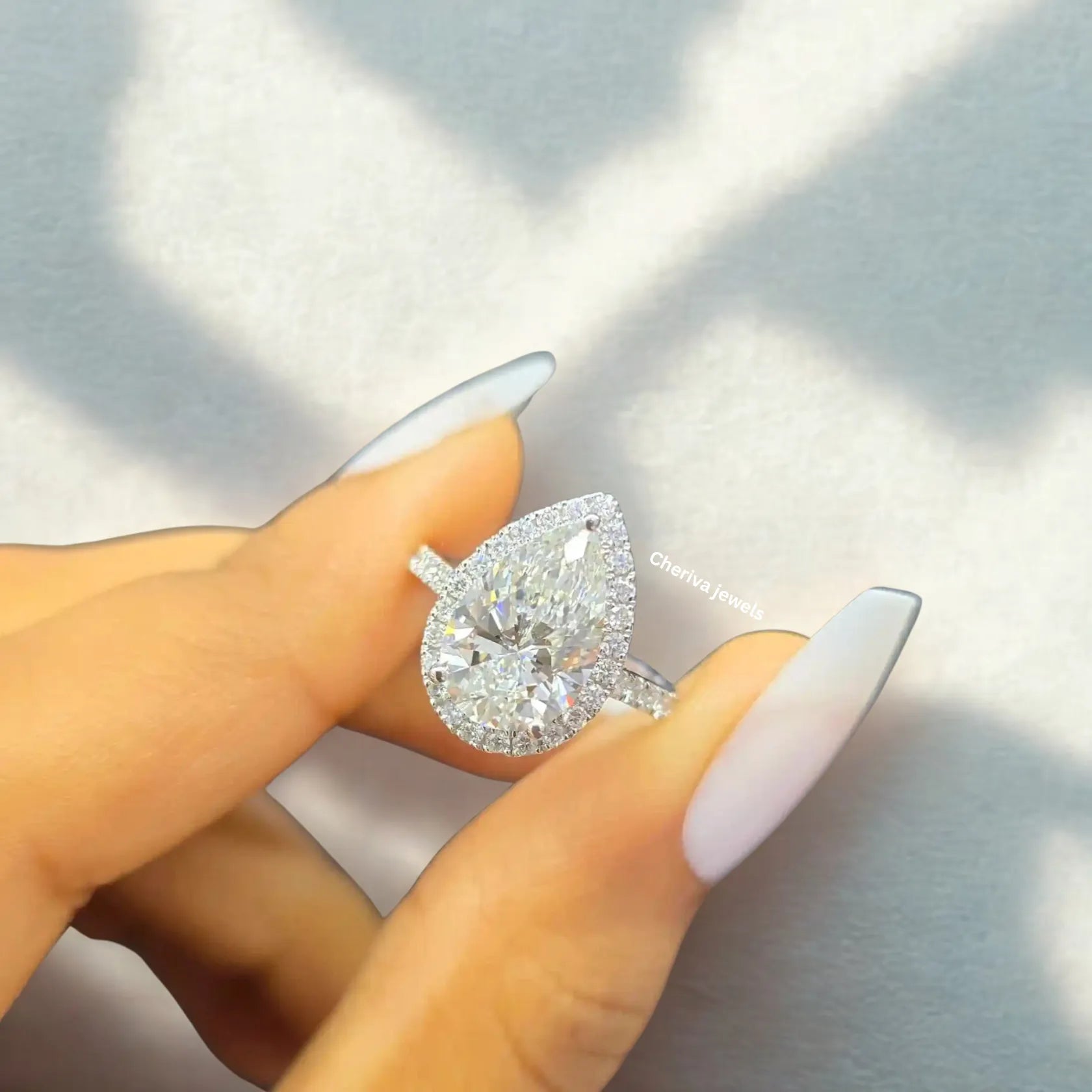 Halo Engagement Ring, Pear Cut Lab Grown Diamond Ring