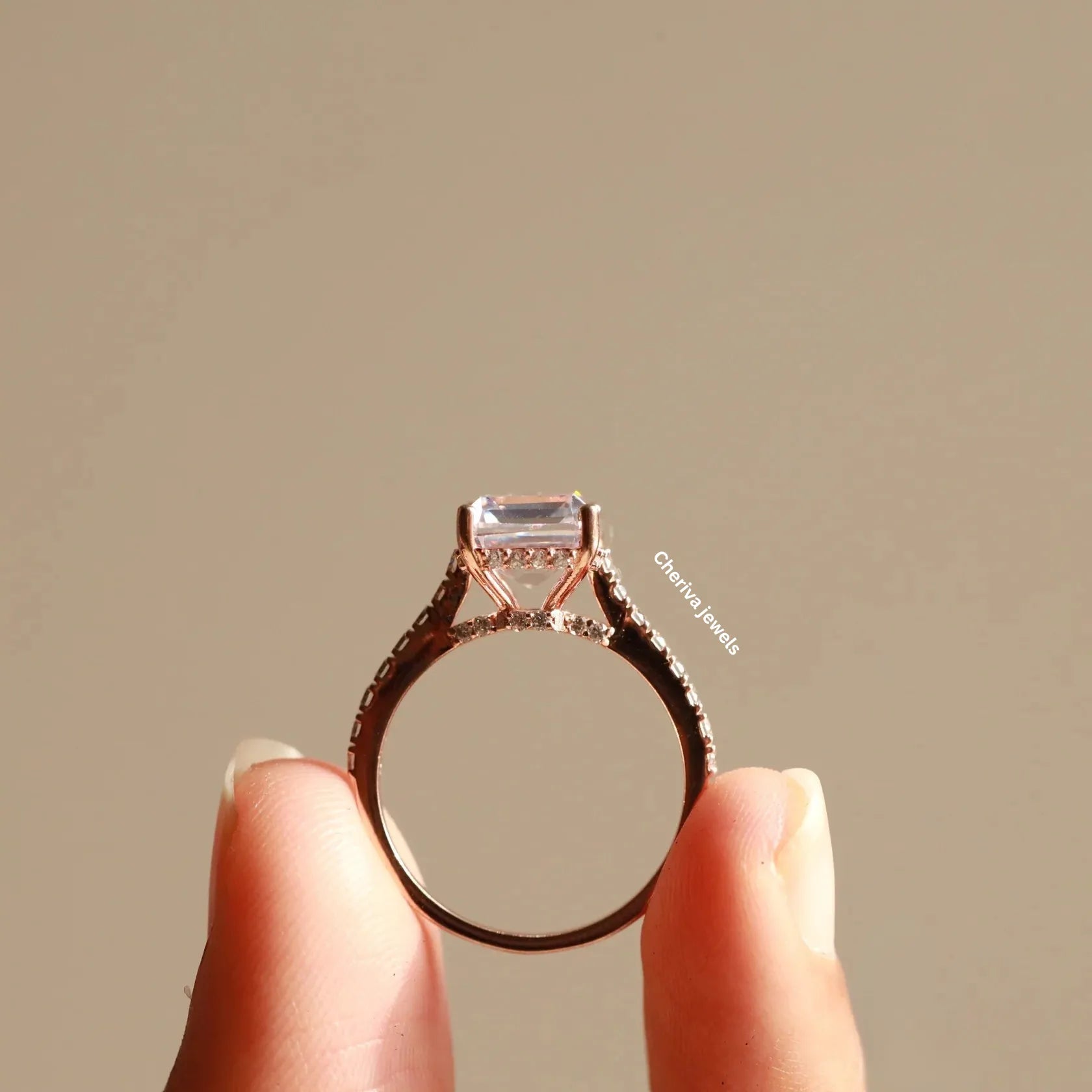 2.50 CT Emerald Cut Lab Grown Diamond Hidden Halo Engagement Ring