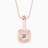 Rose gold necklace with a diamond pendant on a white background
