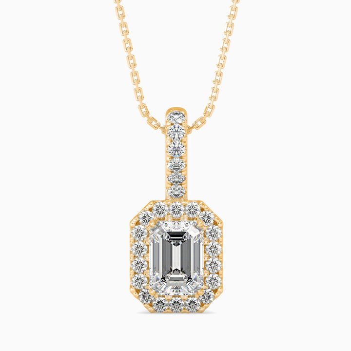 Diamond pendant necklace on a white background