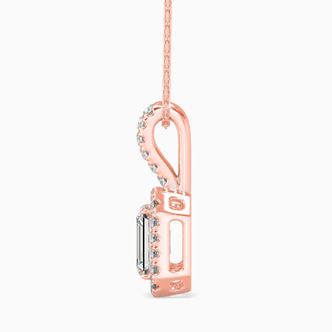 Rose gold necklace with a pendant on a white background